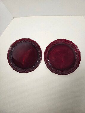 Vintage Avon, 1876 Cape Cod Ruby Red Glass Dinner Plates Set Of Two 10.75"